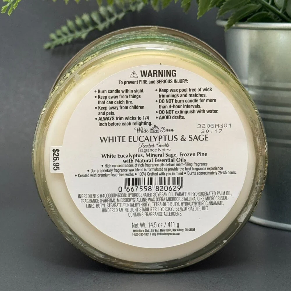 BBW White Eucalyptus & Sage White Barn Bath & Body Works 3 Wick Candle - Picture 9 of 10